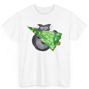 Funny Cat Christmas Tree Shirt, Graphic Cat Christmas Tee, Gift For Cat Lovers